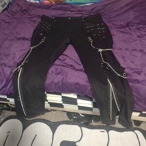 Women's Black Chain-Embellished Wide Leg Pants